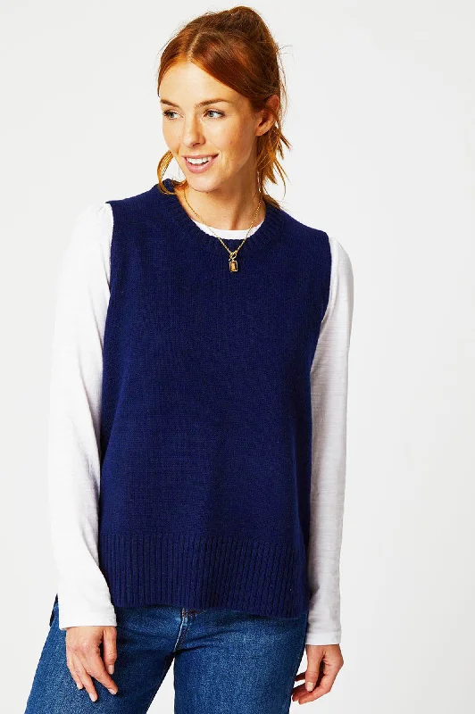 Long Knitted Tank | Navy/Cream navy tank top