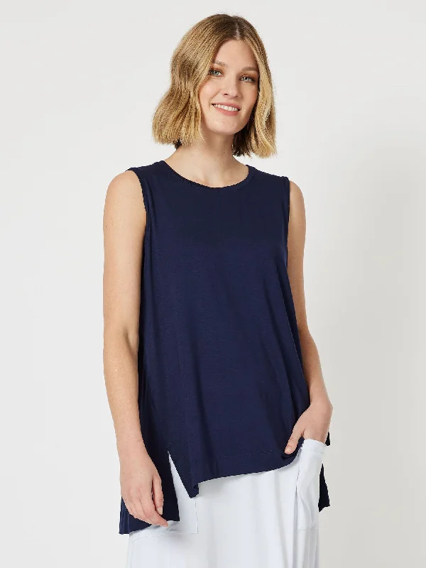 Cruise Jersey Tank Top - Navy ribbed tank top