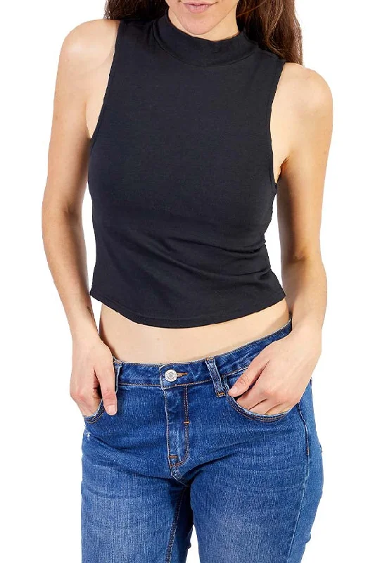 Silver Mock Neck Cropped Tank yoga tank top