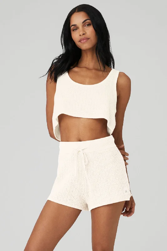 Cashmere Plush Waffle Cropped Tank - Ivory modal blend tank