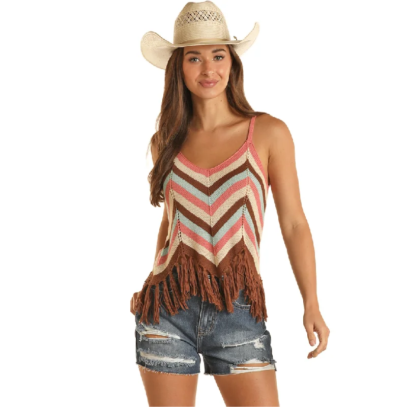 Crochet Tank with Fringe By Rock & Roll fitted tank top