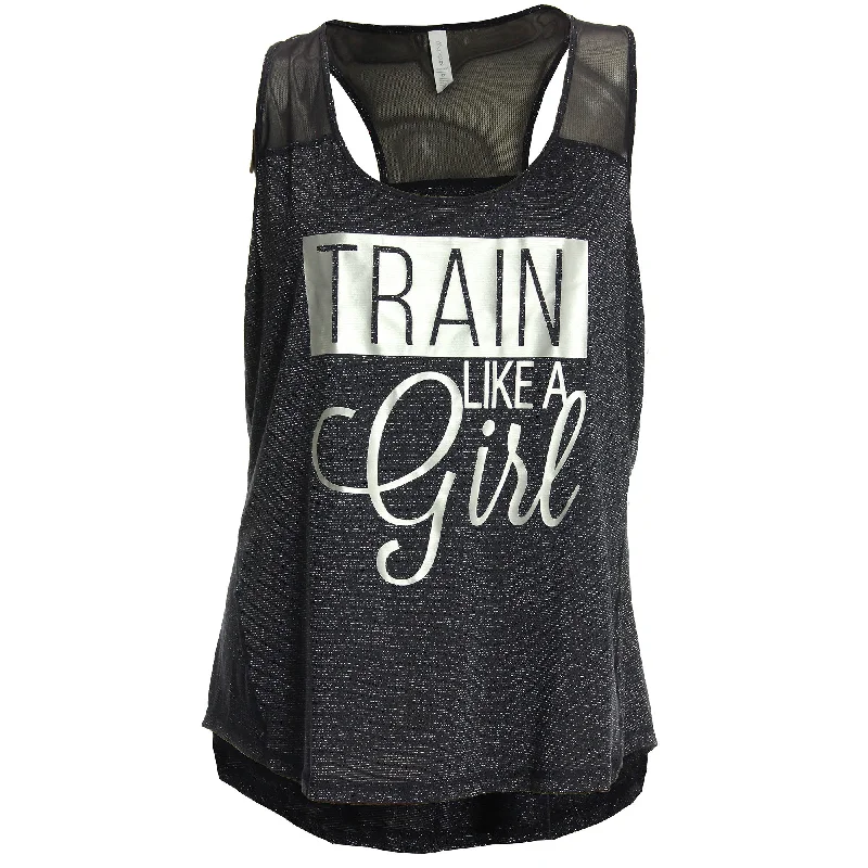 Ideology Black "Train Like A Girl" Graphic Racer Back Tank Top bold tank top