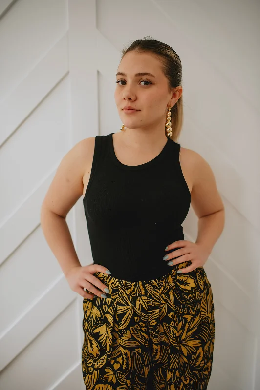 The Hizamond Ribbed Tank - Black beige tank top