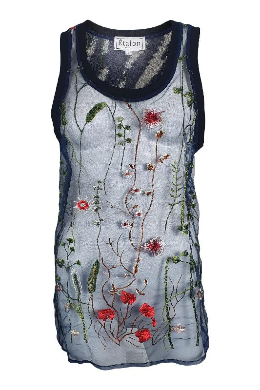 ETALON Steve Canar Blue Floral Illusion Tank Top (S) sage tank top