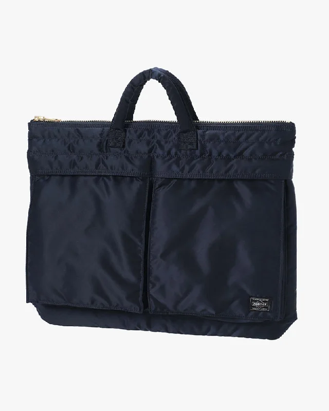 Porter-Yoshida & Co. Tanker Short Helmet Bag L - Iron Blue off shoulder tank
