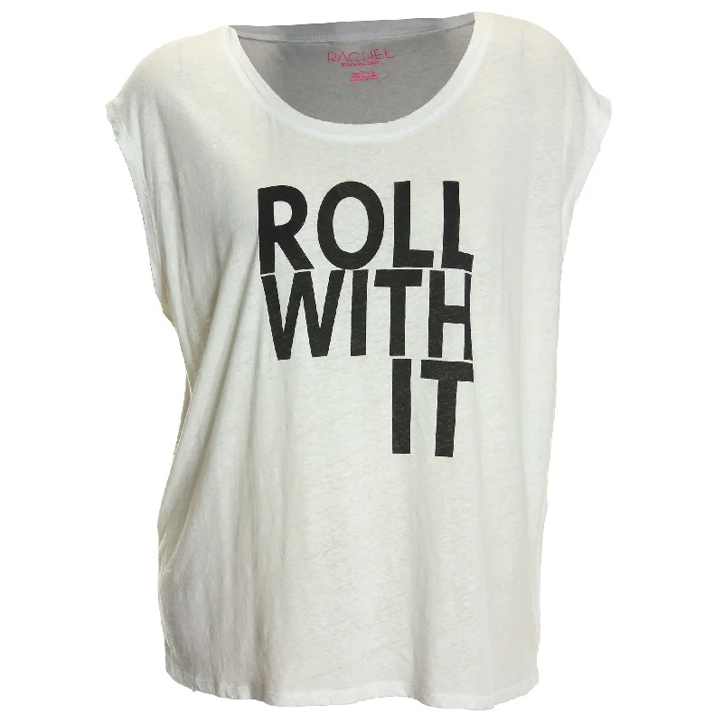 Rachel Roy White "Roll With It" Graphic Tank Top fashionable tank top