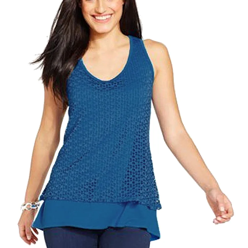 Style & Co Blue or Orange Sleeveless Layered Eyelet Tank Top Plus Size flexible tank top