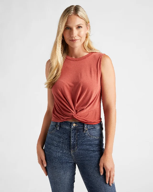 Tie Front Knit Tank sheer tank top