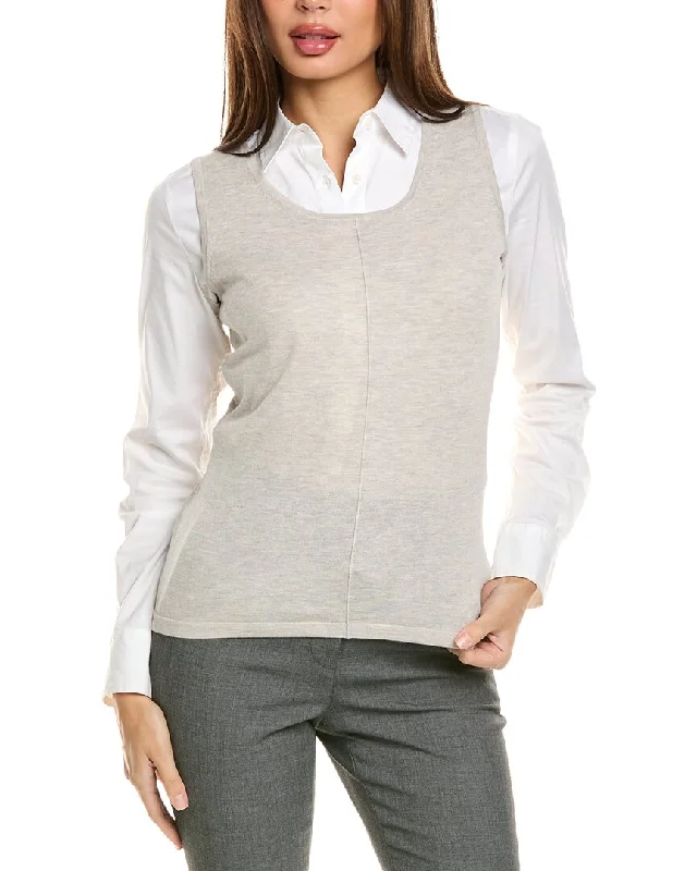 Forte Cashmere Seamed Silk & Cashmere-Blend Tank crew neck tank