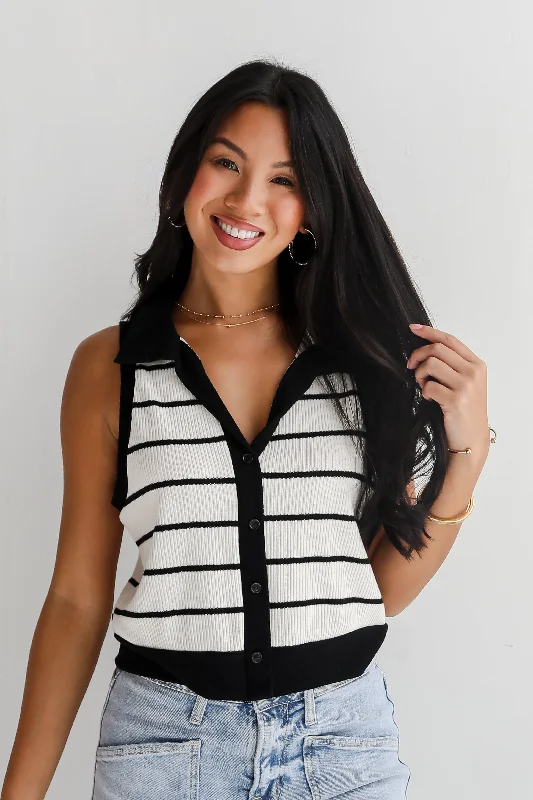 FINAL SALE - Novel Poise Cream Striped Collared Knit Tank black tank top