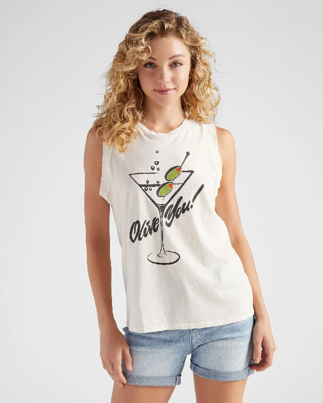 Olive You Graphic Tank one shoulder tank