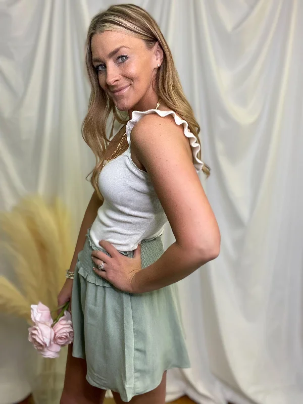 Scalloped Flutter Strap Ribbed Tank Top white tank top