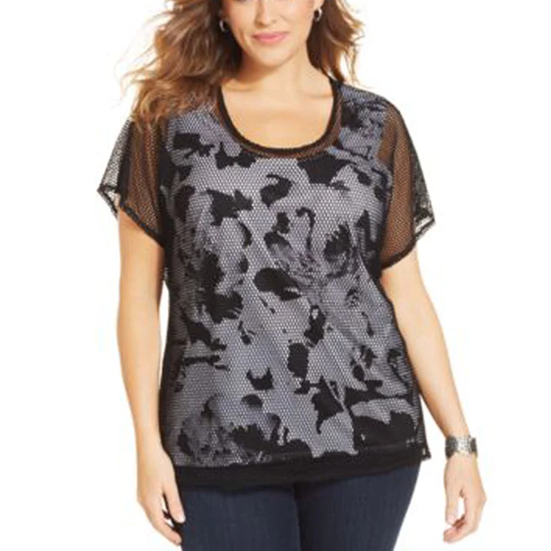 Style & Co Floral Tank w/ Mesh Overlay Shirt Plus Size neon tank top