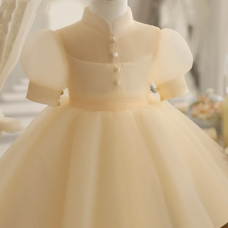 Girl Formal Dresses Baby Girl Mesh Puffy Ball Gowns Princess Dresses Halter Neckline Beach