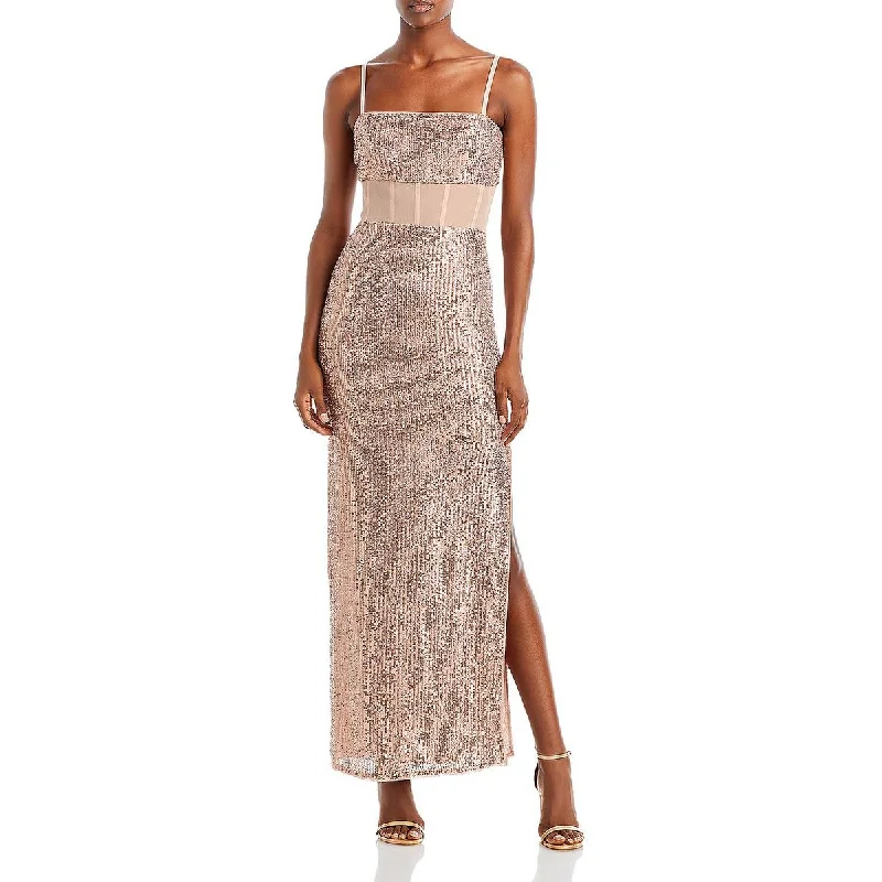 BCBGMAXAZRIA Womens Sequined Illusion Evening Dress Tunics Practical easy-care