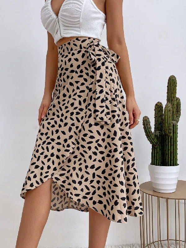 DressBetty - Casual Print Tie Side Wrap Skirt Elegant Long Evening