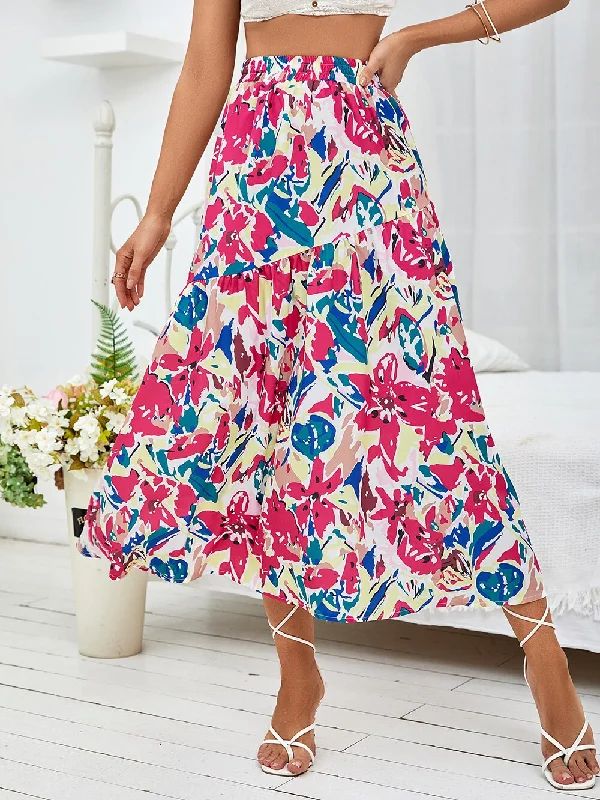 DressBetty - Floral Print Ruffle Hem Skirt Turtleneck Warm Winter