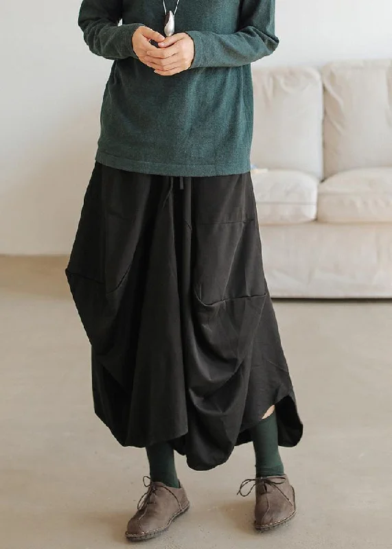 Bohemian black cotton asymmetric Dresses elastic waist skirt Tunics Trendy modern