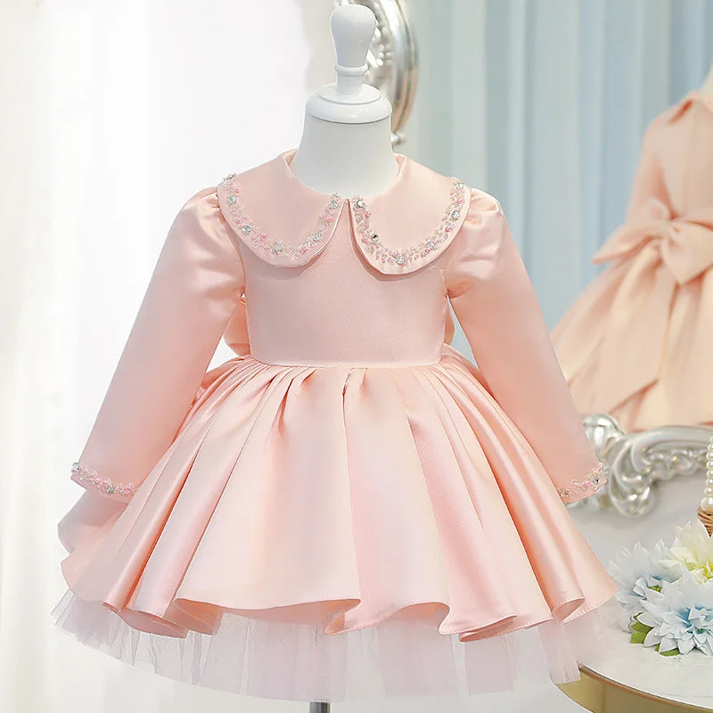 Baby Girl Communion Dress Girl Birthday Party Long Sleeve Doll Collar Beaded Princess Dress Tunics Designer luxury