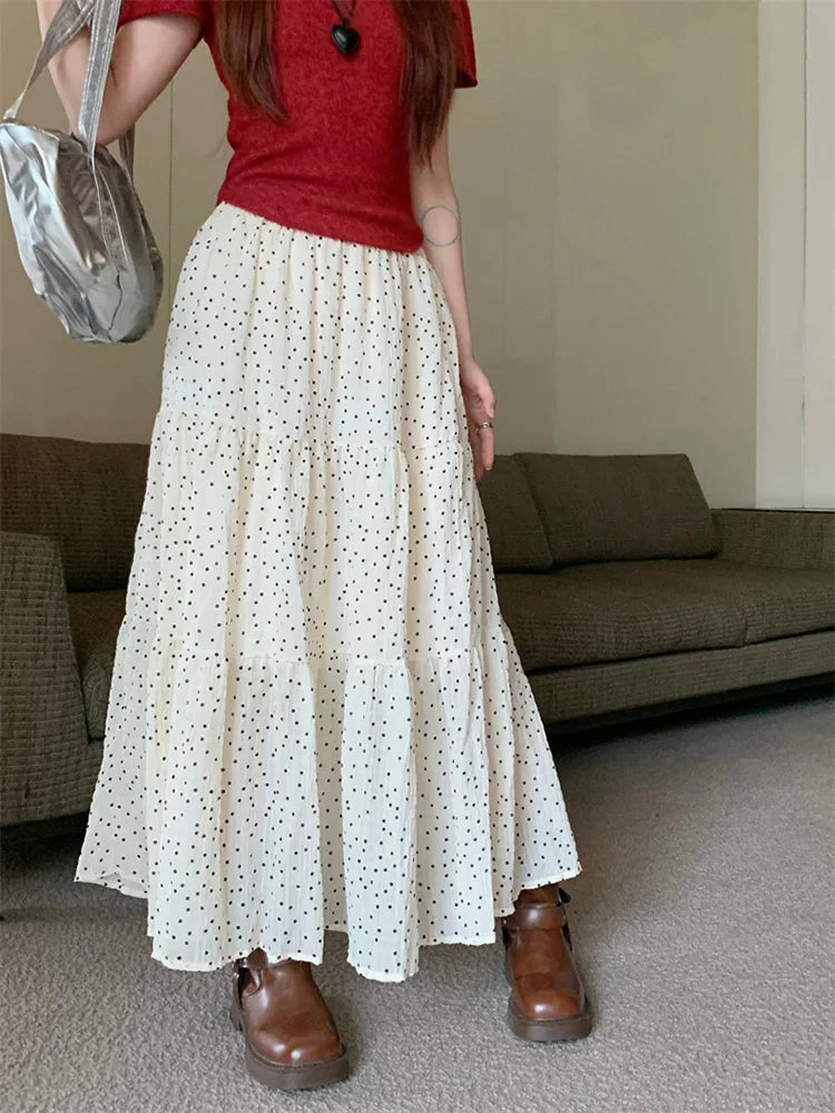 DressBetty - Vintage Polka Dot Sweet Girls Cake A-line Maxi Skirt Tunics Lace romantic