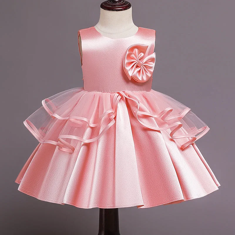 Flower Girl Dress Toddler Textured Sleeveless Round Neck Bow Princess Party Dress Tunics Canvas sturdy
