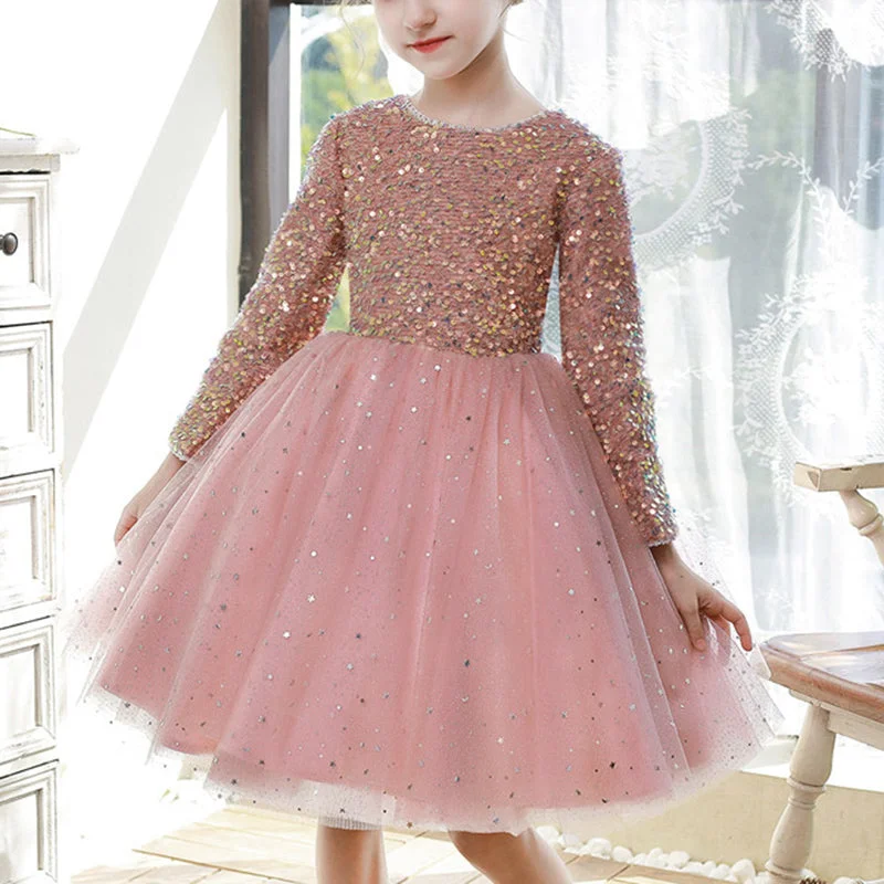 Girls Pageant Princess Dresses Baby Girl Long Sleeve Sequin Bow Party Dresses Tunics Exclusive limited