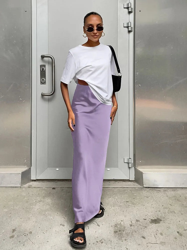 DressBetty - Elegant Satin Black Trumpet Skirts Slim High Waist Office Long Skirt Tunics Travel practical