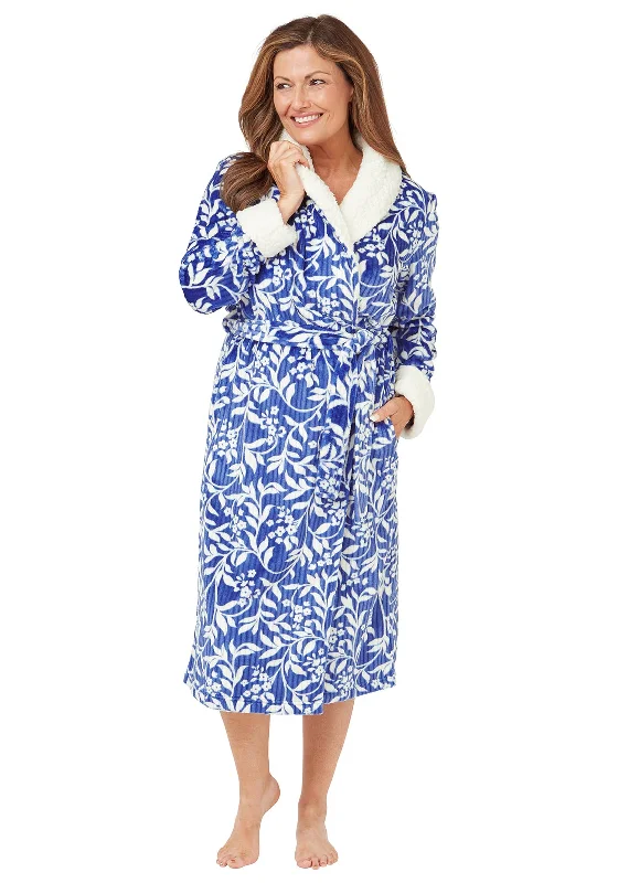 Marlon Long Sleeve Floral Wrap Dressing Gown, Navy Tunics Occasion special