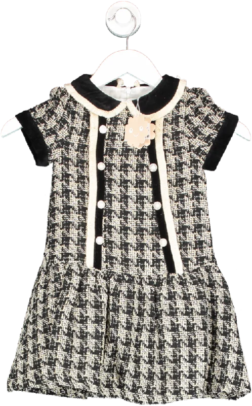 Patachou Black Houndstooth Tweed Dress With Pearl Buttons Bnwt 4 Years Tunics Office stylish