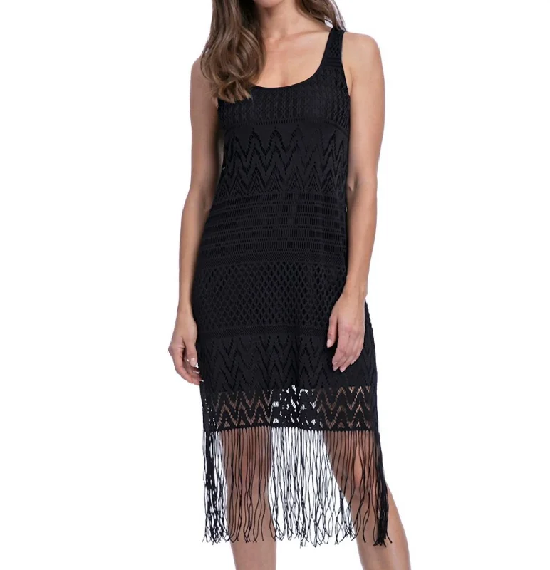 Round Neck Cover Up Dress With Frills In Sea Breeze Black Turtleneck Neckline Stylish