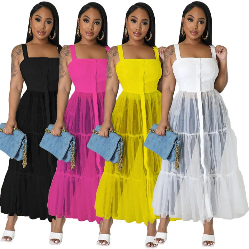 Straps Tulle Stitching Large Swing Dress（CL11500） Maxi Flowy Bohemian
