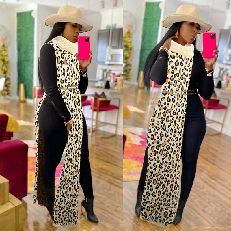 Wholesale sexy split leopard sweater dress（CL9719） Tunics Trousers formal