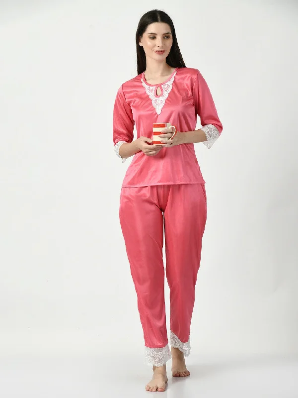 Women's Satin Pink Nightdress - Legit Affair Tunics Hiking breathable