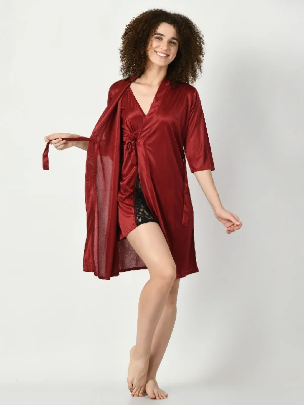 Women's Satin Burgundy Nightdress - Legit Affair Tunics Yoga stretchy