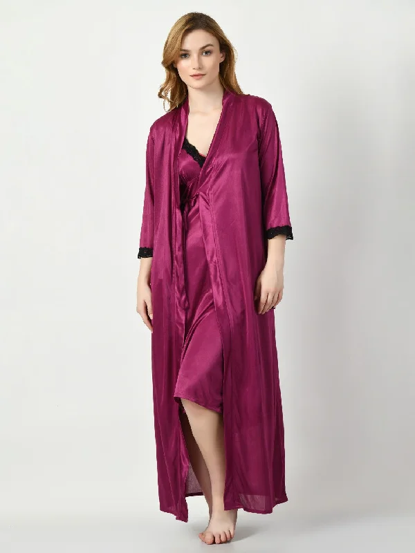 Women's Satin Magenta Nightdress - Legit Affair Tunics stripes playful