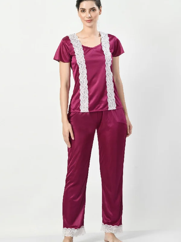 Women's Satin Magenta Nightdress - Legit Affair Pencil Office Professional