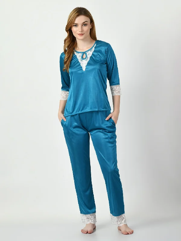 Women's Satin Blue Nightdress - Legit Affair Tunics Bestseller popular