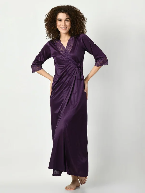 Women's Satin Purple Nightdress - Legit Affair Tunics Winter warm