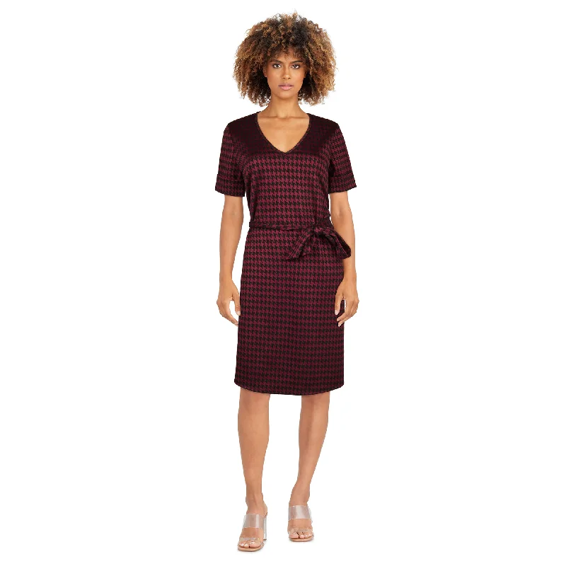Women's V-Neck Short Sleeve Jacquard Dress Tunics Recommended stylist