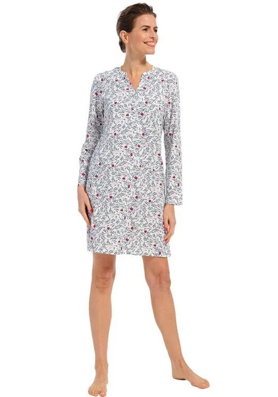 Pastunette Winter Flower Long Sleeve Nightdress, Navy Tunics Polka dots